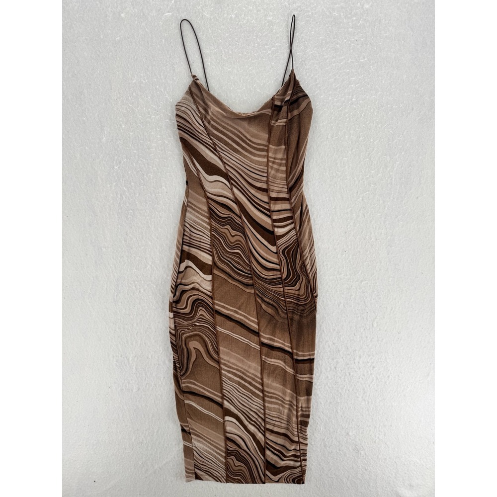 Lovely Day - Marble Mesh Midi Dress Exposed Seams - Brown - Small - Womens